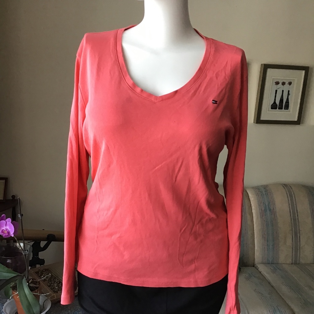 Tommy Hilfiger Coral Long Sleeve V-Neck Tee